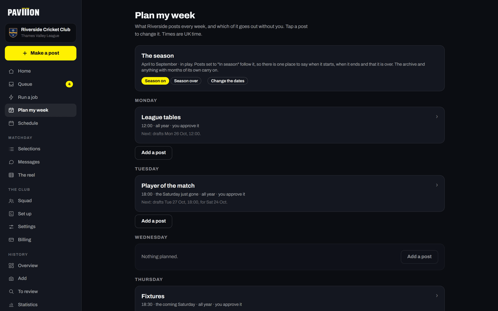 Plan my week: what drafts on each day